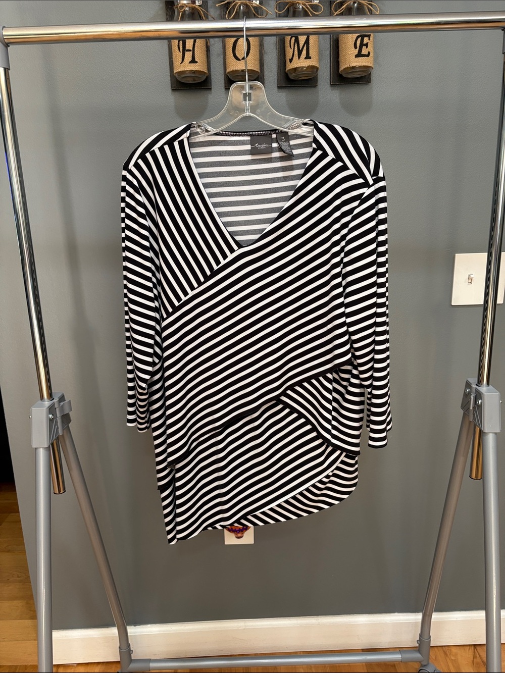 Chico's Black & White Striped V-Neck Tunic